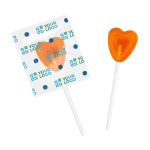 Gepersonaliseerde kleine hartvormige lolly met fruitsmaken kleur sinaasappel hoofdweergave