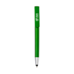 Metallic tactiele pen met mobiele telefoonhouder blauwe inkt kleur groen met jouw bedrukking