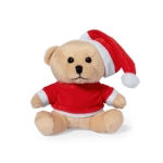 Teddybeer met kerstmuts, shirt en bedrukking kleur bruin eerste weergave