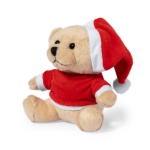 Teddybeer met kerstmuts, shirt en bedrukking kleur bruin