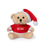 Teddybeer met kerstmuts, shirt en bedrukking met jouw bedrukking