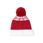 Polyester hoed met origineel kerstmotief en rode pompon zesde weergave