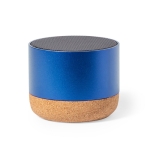 Speaker van gerecycled aluminium met kurken voet 3W vermogen kleur blauw  negende weergave