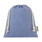 Middelgrote tas van gerecycled GRS-katoen met trekkoordsluiting 150 g/m2 kleur blauw tweede weergave voorkant