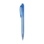 Plastic pen laten bedrukken met logo zwarte inkt kleur blauw weergave zijkant