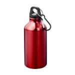 Drinkfles van gerecycled aluminium met en karabijnhaak 400 ml kleur rood