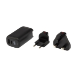 Reisadapter voor de EU/VK/VS met Type-C- en USB A-poorten kleur zwart