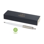 Premium pen met houder van gerecycled roestvrij staal Parker Jotter kleur wit