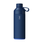 Thermosfles van staal en kunststof met glazen dop Ocean Bottle 1L kleur marineblauw