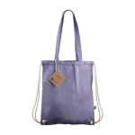 Fairtrade 140g/m2 katoenen 2-in-1 tas en rugzak met trekkoord kleur blauw tweede weergave