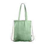 Fairtrade 140g/m2 katoenen 2-in-1 tas en rugzak met trekkoord kleur groen tweede weergave