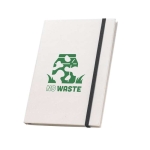 A5 Notitieboekje van gerecycled melkpak met elastiek en verdeler kleur zwart afbeelding met logo