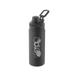 Aluminium fles met handvat en plastic dop 570ml kleur zwart afbeelding met logo