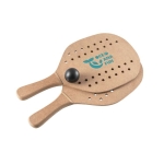 Houten strandrackets inclusief tas en bal kleur donker hout afbeelding met logo