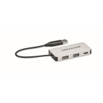 Aluminium USB hub met 3 poorten en 20cm kabellengte kleur zilver hoofdweergave