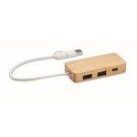 Bamboe USBhub met 3 poorten en kabel met een lengte van 20cm kleur hout