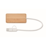 Bamboe USBhub met 3 poorten en kabel met een lengte van 20cm kleur hout derde weergave