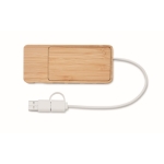 Bamboe USB hub met 4 poorten en 20cm kabellengte kleur hout vierde weergave