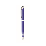 Rollerballpen van gerecycled aluminium, blauwe inkt weergave met bedrukking