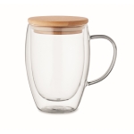 Mok van borosilicaatglas met bamboe deksel, 300 ml kleur doorzichtig