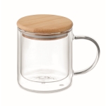 Mok van borosilicaatglas met bamboe deksel, 300 ml kleur doorzichtig