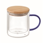 Mok van borosilicaatglas met bamboe deksel, 300 ml kleur doorzichtig blauw