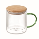 Mok van borosilicaatglas met bamboe deksel, 300 ml kleur doorzichtig groen