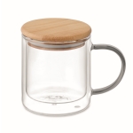 Mok van borosilicaatglas met bamboe deksel, 300 ml kleur doorzichtig grijs