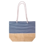 Gestreepte katoenen strandtas met jute basis 450g/m2 kleur marineblauw  negende weergave