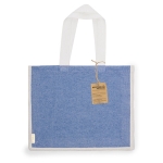 Tas van gerecycled katoen en jute met lange hengsels, 140 g/m2 kleur blauw  negende weergave