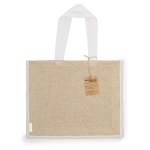 Tas van gerecycled katoen en jute met lange hengsels, 140 g/m2 kleur naturel  negende weergave