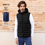 Waterdichte bodywarmer van 100% RPET met verstelbare capuchon kleur zwart