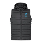 Waterdichte bodywarmer van 100% RPET met verstelbare capuchon met jouw bedrukking