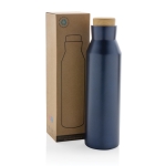 Thermosfles van gerecycled roestvrij staal met anti-lekdeksel 650ml kleur blauw weergave met doos