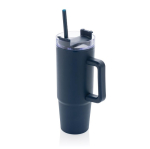 Thermosbeker van gerecycled plastic met deksel met 3 standen, 900 ml kleur marineblauw met afdrukgebied