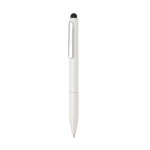 Balpen van gerecycled aluminium met stylus en blauwe inkt kleur wit