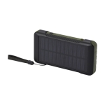 Powerbank van gerecycled plastic met slinger en kabels 10.000 mAh kleur miliair groen