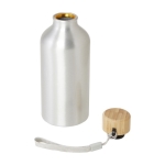 Drinkfles van gerecycled aluminium met bamboe deksel en band 500ml kleur zilver tweede weergave