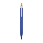 Pen van aluminium en bamboe met transparant blauw inktdetail kleur blauw