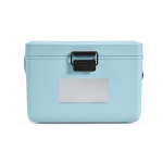 Koelbox van gerecycled plastic met draagriem 12L kleur pastel blauw vooraanzicht