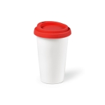 Keramische thermische to-go beker met siliconen deksel 300ml kleur rood tweede weergave