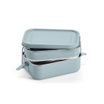 Dubbele lunchbox van gerecycled roestvrij staal met gespen 1,2L kleur gemarmerd blauw tweede weergave