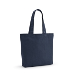 Tas van gerecycled katoen en RPET met lange handvatten 180 g/m2 kleur marineblauw