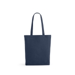 Tas van gerecycled katoen en RPET met lange handvatten 220 g/m2 kleur marineblauw vooraanzicht