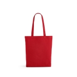 Tas van gerecycled katoen en polyester met lange handvatten 280 g/m2 kleur rood vooraanzicht