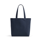 Tas van gerecycled katoen en RPET met lange handvatten 280 g/m2 kleur marineblauw vooraanzicht