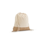 Tas met trekkoorden van gerecycled katoen en jute bodem 180 g/m2 kleur naturel