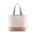 Gerecycled katoenen tas met jute bodem en handvat 320 g/m2 kleur naturel eerste weergave