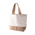 Gerecycled katoenen tas met jute bodem en handvat 320 g/m2 kleur naturel tweede weergave