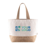 Gerecycled katoenen tas met jute bodem en handvat 320 g/m2 kleur naturel met afdrukgebied